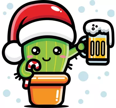 Cactus with beer xmas design kitchen stickers - TenStickers