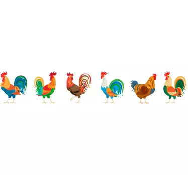 Wall border sticker colorful rooster display - TenStickers