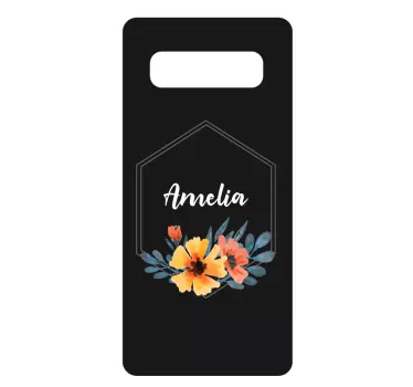 Black background with flowers and name Samsung decal - TenStickers