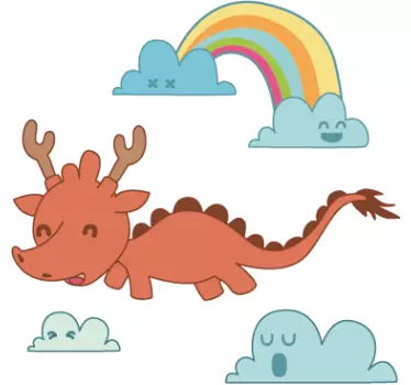Dragon and rainbow kids theme dinosaur wall sticker - TenStickers