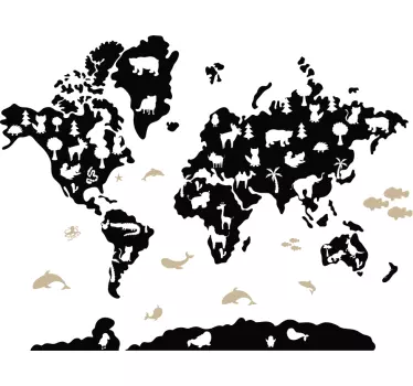 Black colour design world map wall sticker - TenStickers