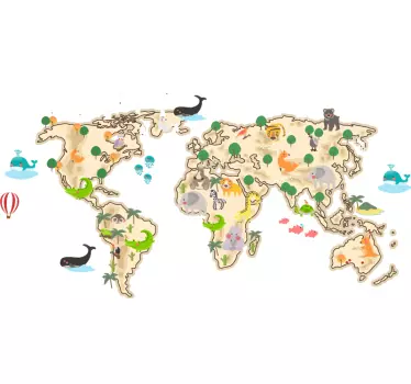 Beige and fauna design world map wall sticker - TenStickers