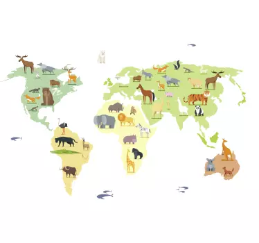 Colorful animals from the continents map wall sticker - TenStickers