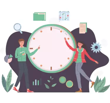 Teamwork illustration clock wall sticker - TenStickers