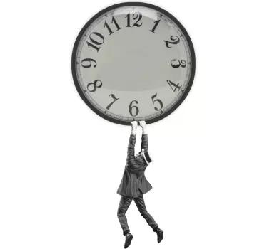 Grey hanging man clock wall sticker - TenStickers