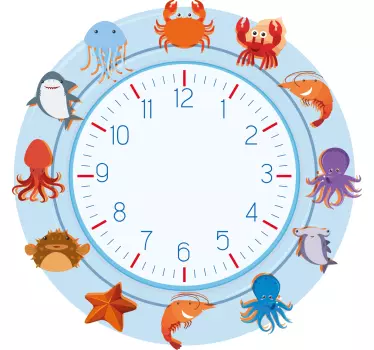Ocean Creatures clock wall sticker - TenStickers