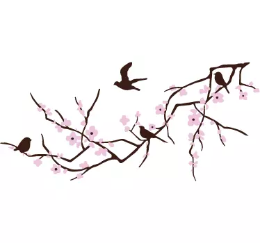 Horizontal Branch and Birds Wall Sticker - TenStickers