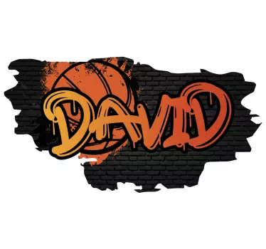 Orange graffitti name with basketball custom wall decal - TenStickers
