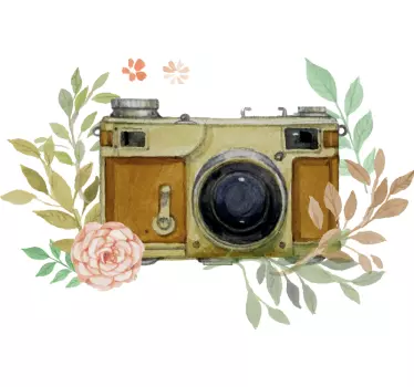 Old Camera With Flowers Sticker - TenStickers