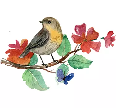 Watercolour Bird Branch Sticker - TenStickers