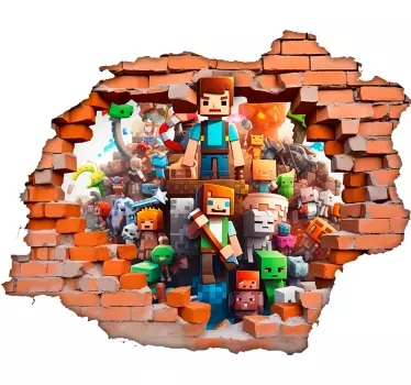 Characters through a hole video game wall decal - TenStickers