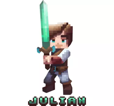 Pixelated character with sword video game decal - TenStickers