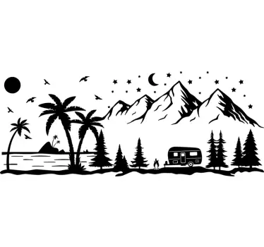Beach And Mountains Campervan Sticker - TenStickers