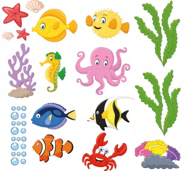 Cartoon Fishes Bathroom Wall Decor Sticker - TenStickers