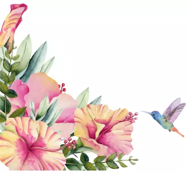 Flowers with hummingbird bathroom wall sticker - TenStickers