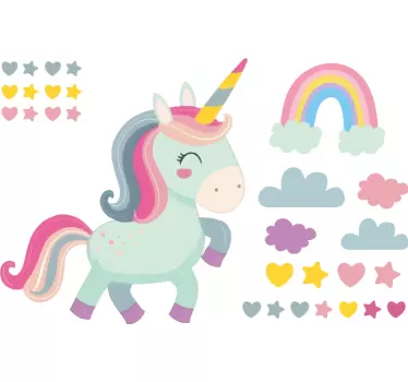 Happy unicorn kids room wall stickers - TenStickers