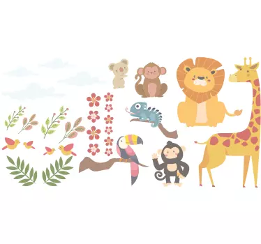 Happy jungle animals illustration Children's wall sticker - TenStickers