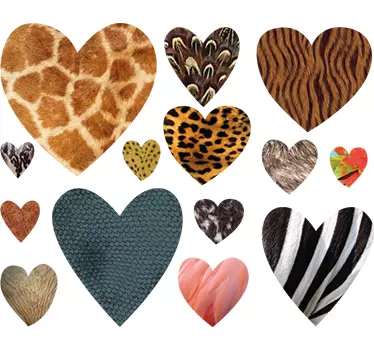 Pack of 14 Animal Print Heart Stickers - TenStickers