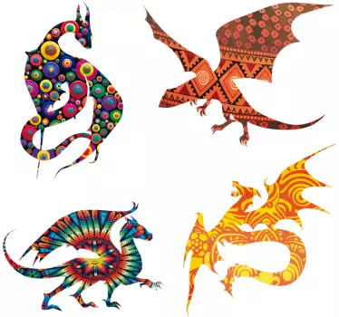 Artistic Dragons Animal Wall Sticker - TenStickers