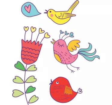 Birds and Flower Kids Stickers - TenStickers