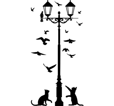 Birds & Cats Lamp Post - TenStickers