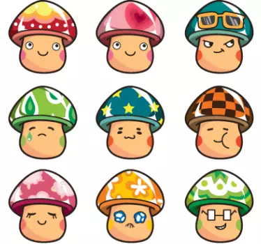 Colourful Mushrooms Sticker - TenStickers