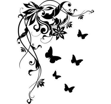 Flowers and butterflies butterfly sticker - TenStickers