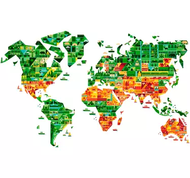 Green and orange world map sticker - TenStickers