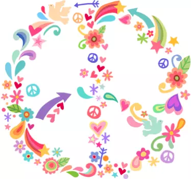 Hippie Peace Sign Floral Wall Decal - TenStickers