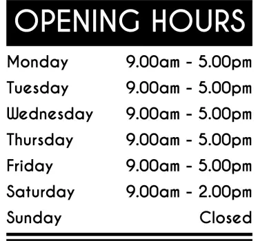 Opening Hours Shop Window Sticker - TenStickers