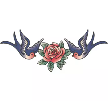 Rose and Swallows Wall Tattoo Sticker - TenStickers