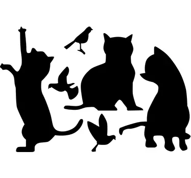 Silhouette Cats And Birds Wall Sticker - TenStickers