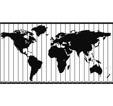 Time Zones World Map Wall Sticker - TenStickers