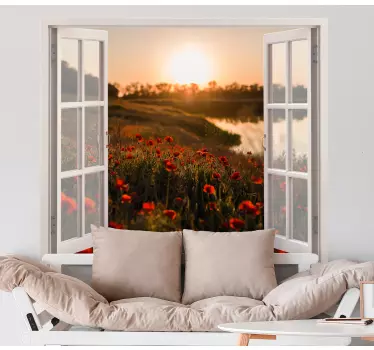 3D views to a spring field of poppies flower wall decor - TenStickers