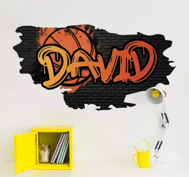 Orange graffitti name with basketball custom wall decal - TenStickers