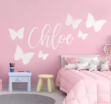 Customized name with flying butterfly kids room wall sticker - TenStickers