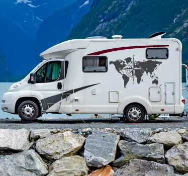 World map and compass campervan sticker - TenStickers