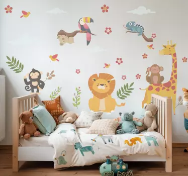 Happy jungle animals illustration Children's wall sticker - TenStickers