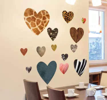 Pack of 14 Animal Print Heart Stickers - TenStickers