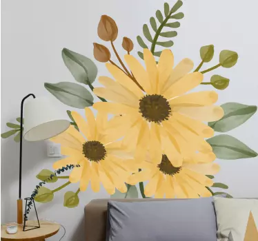 Autumn sunflowers on black and white stripes flower wall decor - TenStickers