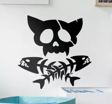 Pirate cat skull and fishbone halloween wall sticker - TenStickers