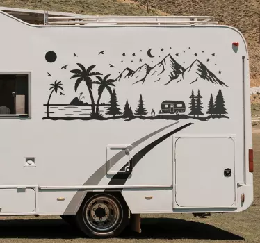 Beach And Mountains Campervan Sticker - TenStickers
