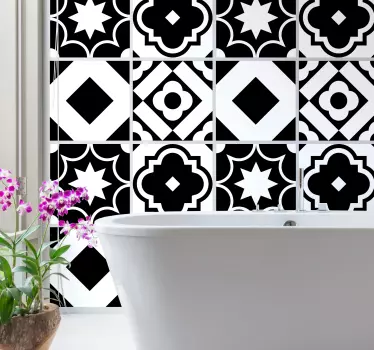 Black and white pattern tile sticker - TenStickers