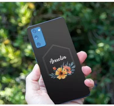 Black background with flowers and name Samsung decal - TenStickers