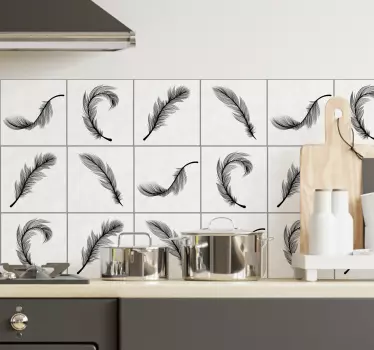 black feathers tile sticker - TenStickers
