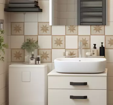 Brown Star Tile Bathroom Wall Decor Sticker - TenStickers