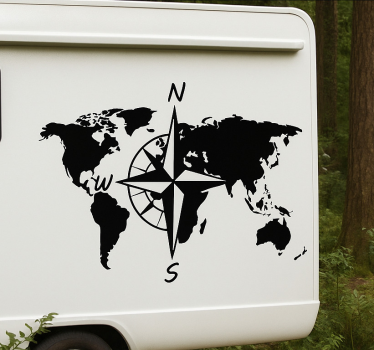Campervan decal world map with compass - TenStickers