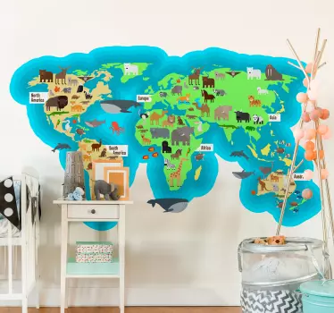 Cartoon Animal World Map Sticker - TenStickers