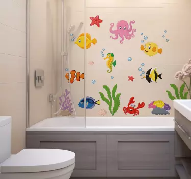 Cartoon Fishes Bathroom Wall Decor Sticker - TenStickers