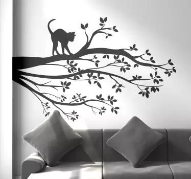 cat in tree wall decal - TenStickers